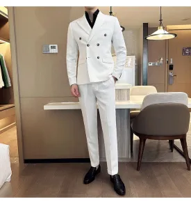 (Jacket & Pants) Premium Double-Breasted Men's Business Suit: Tailored Set for Groom's Wedding Dress or Casual Tuxedo Look