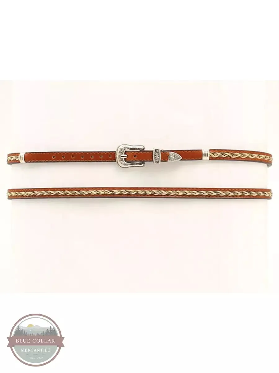 0274802 3/8 Genuine Brown Leather Hatband with Braided Horsehair