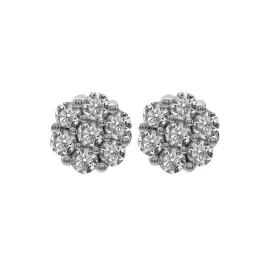 0.75 CT Diamond Cluster Studded Earrings Set in 14K White Gold