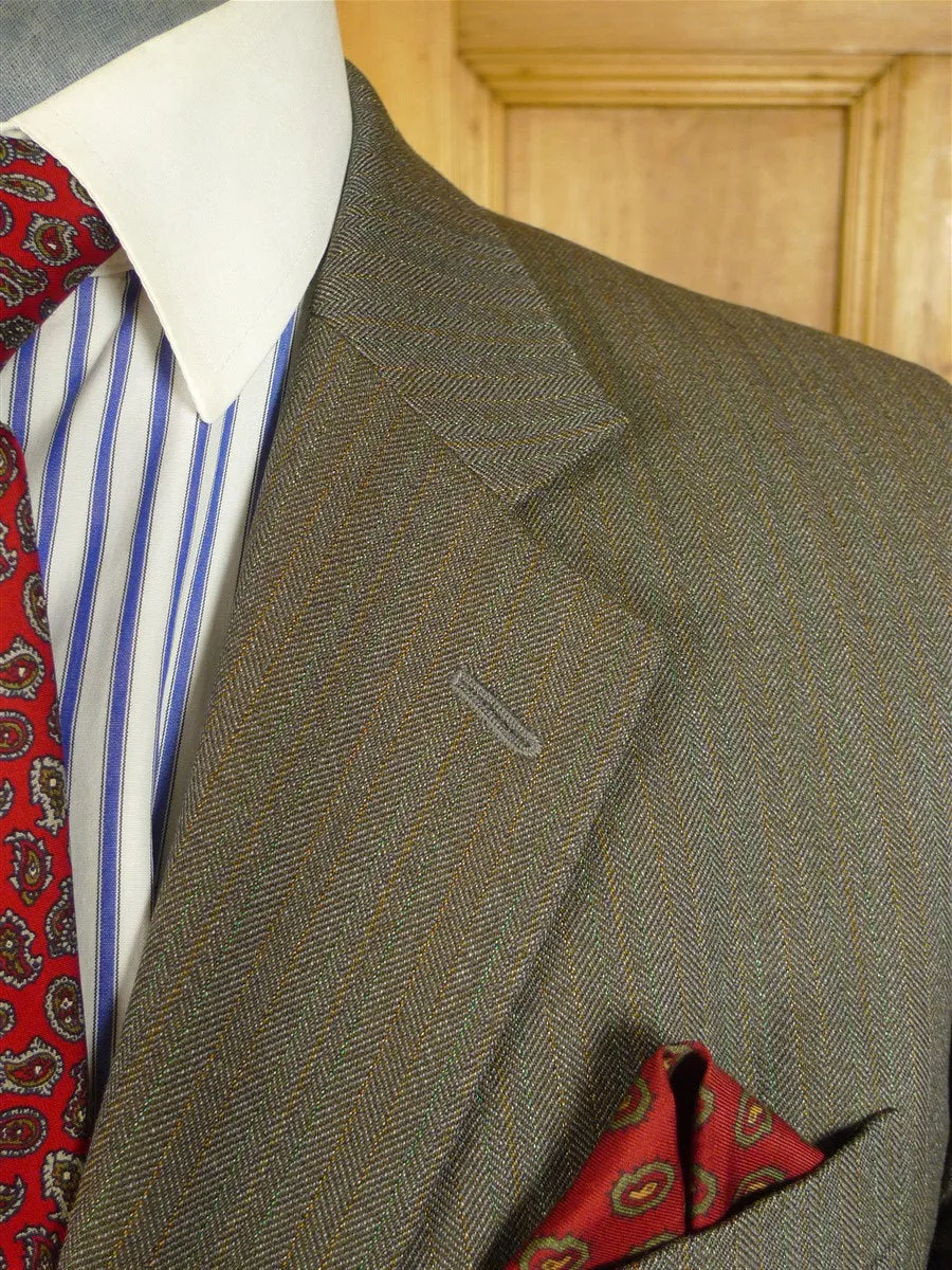 080824/016 apsley mayfair savile row bespoke brown / green multi-pinstripe worsted town & country suit 41 short