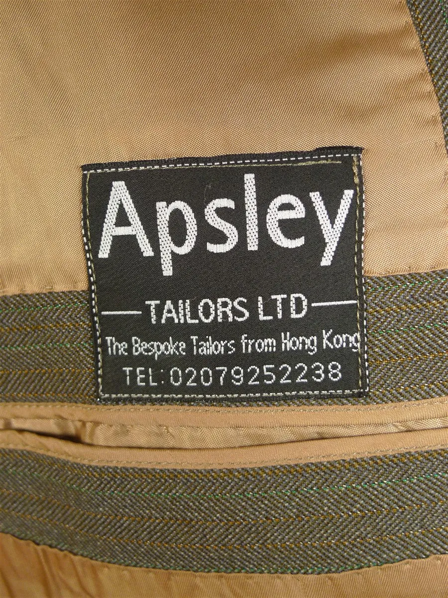 080824/016 apsley mayfair savile row bespoke brown / green multi-pinstripe worsted town & country suit 41 short