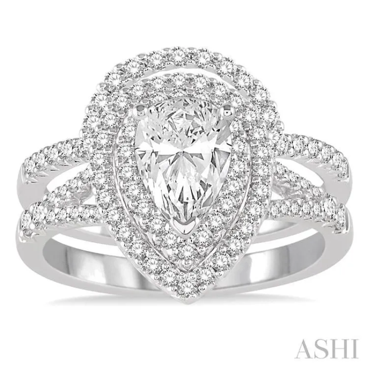 1 1/5 Ctw Diamond Bridal Set with 1 Ctw Pear Cut Engagement Ring and 1/5 Ctw Wedding Band in 14K White Gold