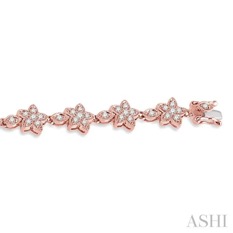 1 1/5 Ctw Flower and Marquise Link Diamond Bracelet in 14K Rose Gold