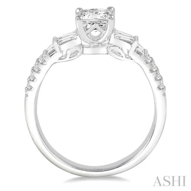 1 Ctw Diamond Engagement Ring with 5/8 Ct Princess Cut Center Stone in 14K White Gold