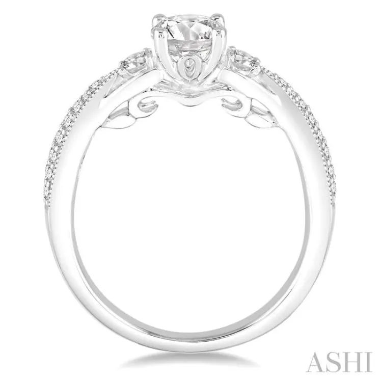 1 Ctw Diamond Engagement Ring with 5/8 Ct Round Cut Center Stone in 14K White Gold