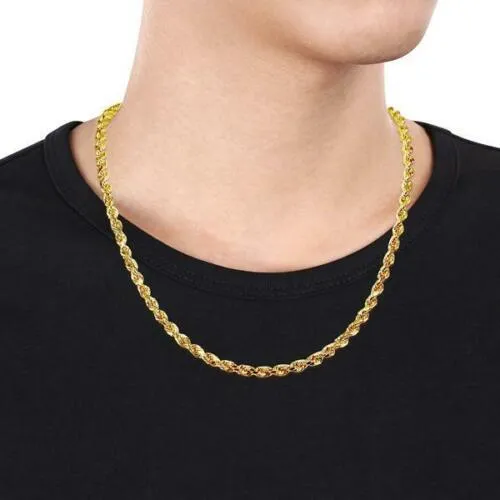 10K Yellow Gold 3.5mm Unisex Diamond Cut Rope Chain Necklace