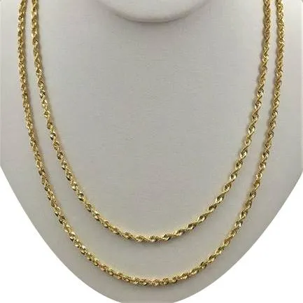 10K Yellow Gold 3.5mm Unisex Diamond Cut Rope Chain Necklace