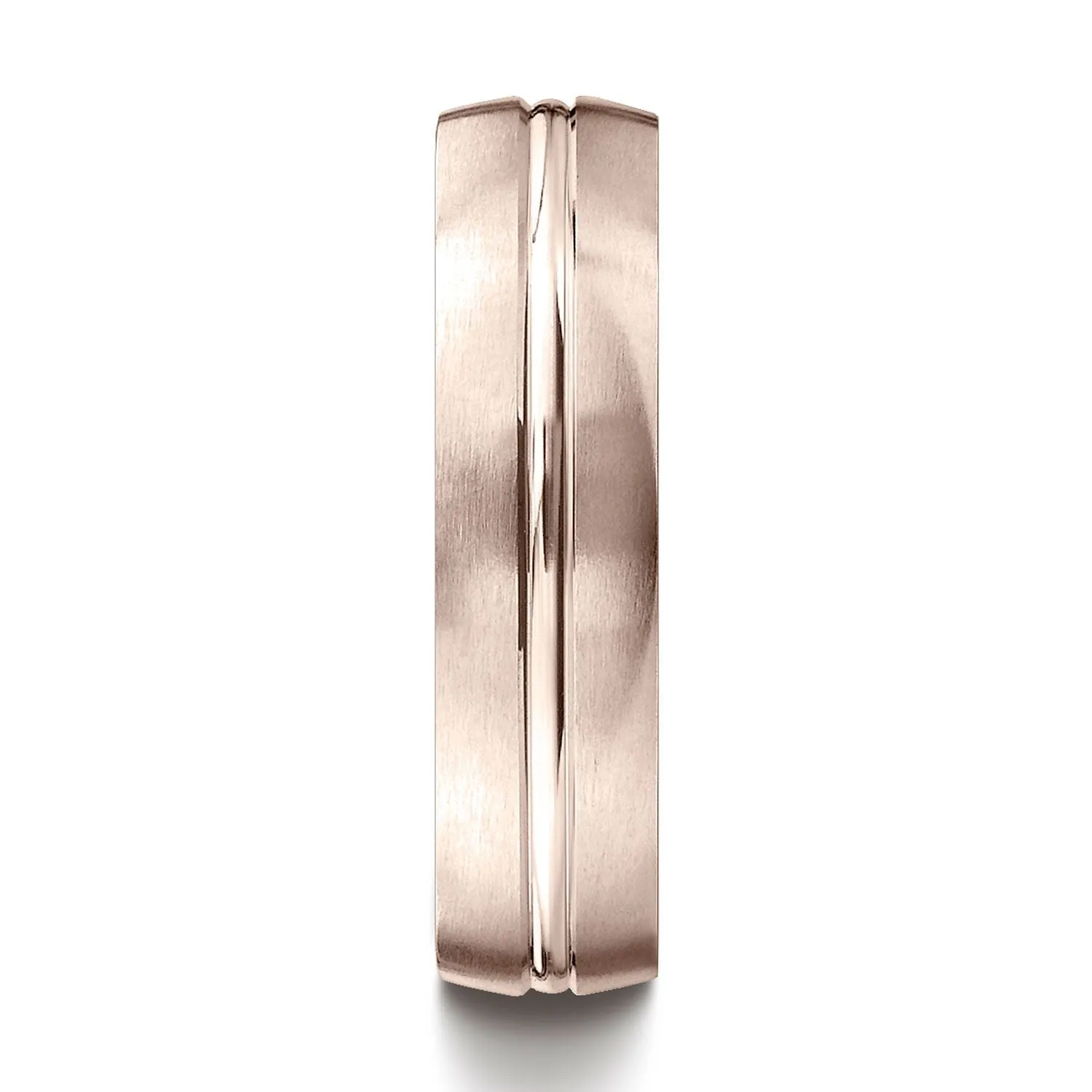 14k Rose Gold 6mm Comfort-fit Satin-finished With High Polished Center Cut Carved Design Band