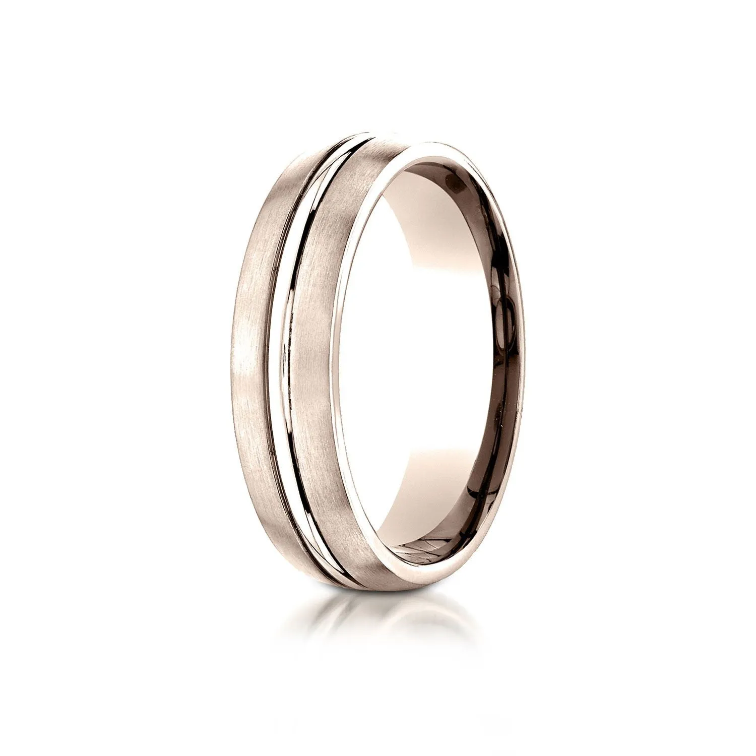 14k Rose Gold 6mm Comfort-fit Satin-finished With High Polished Center Cut Carved Design Band