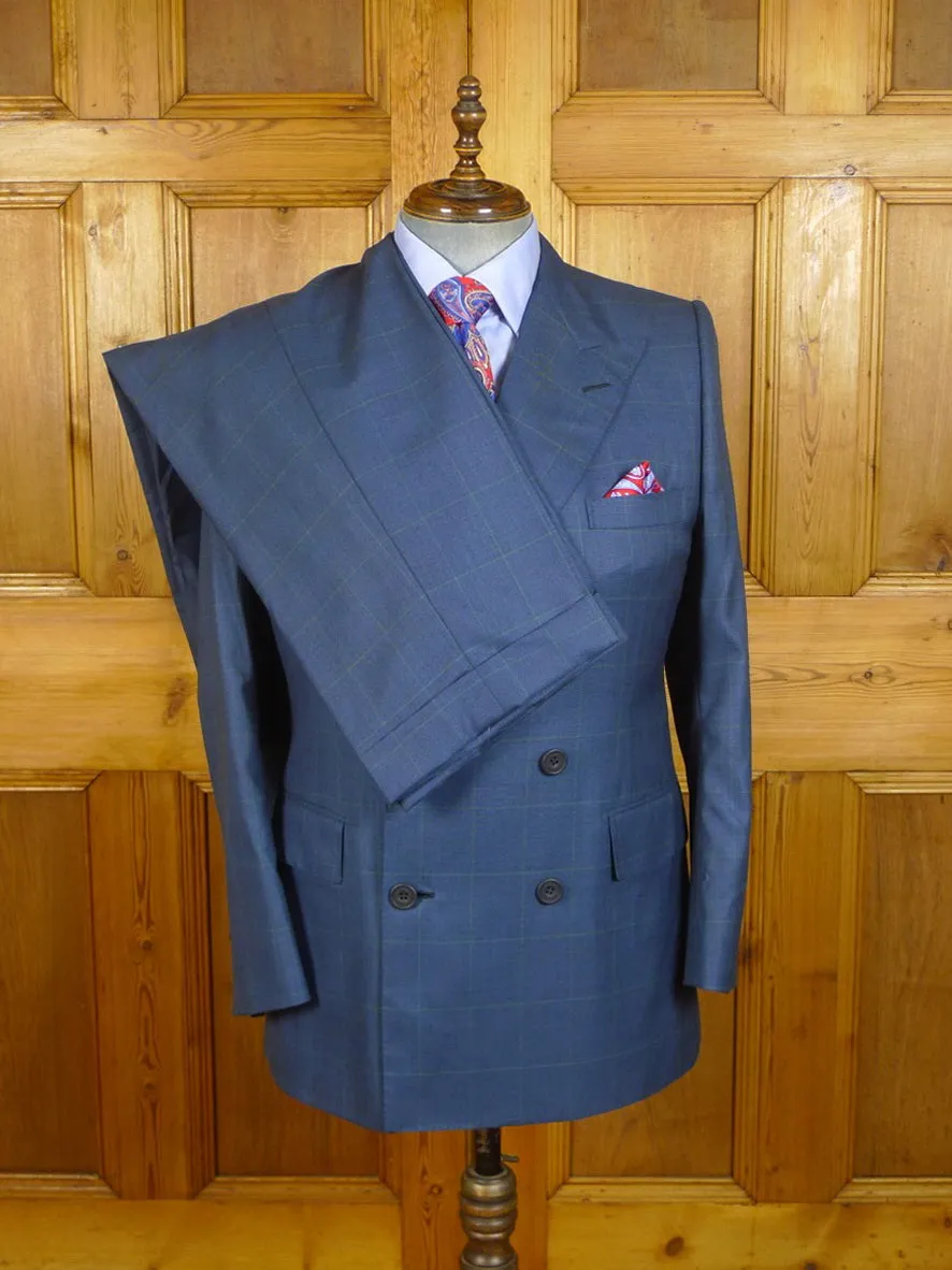 23/0826 immaculate 2016 henry rose savile row bespoke blue / green wp check 3-piece wool & cashmere suit 40-41 short to regular