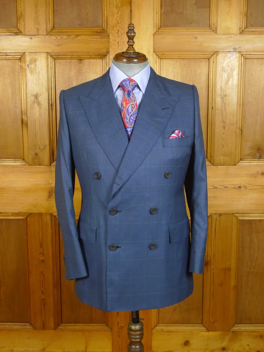 23/0826 immaculate 2016 henry rose savile row bespoke blue / green wp check 3-piece wool & cashmere suit 40-41 short to regular