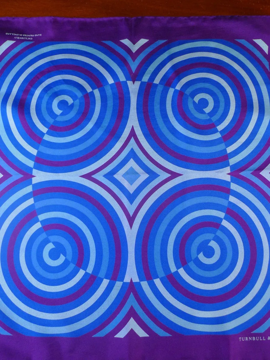 24/0307 Turnbull & asser Jermyn St. purple blue geometric pattern all silk pocket square