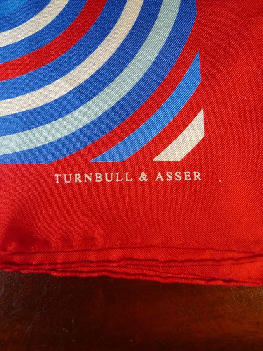 Turnbull & Asser Pocket Square - All Silk - Geometric Pattern in Red and Blue - Jermyn St. Collection