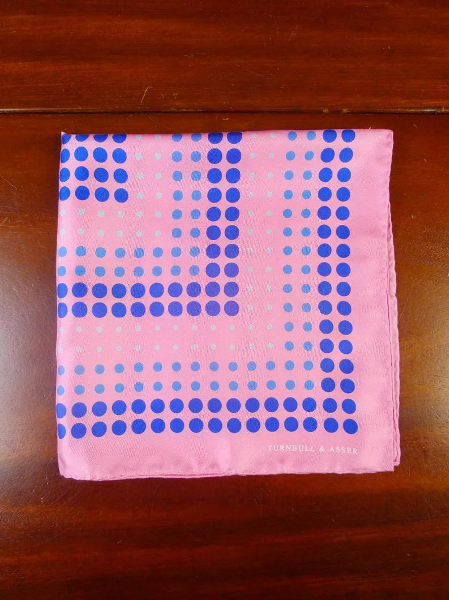 24/0313 Turnbull & asser Jermyn St. pink blue circle pattern all silk pocket square