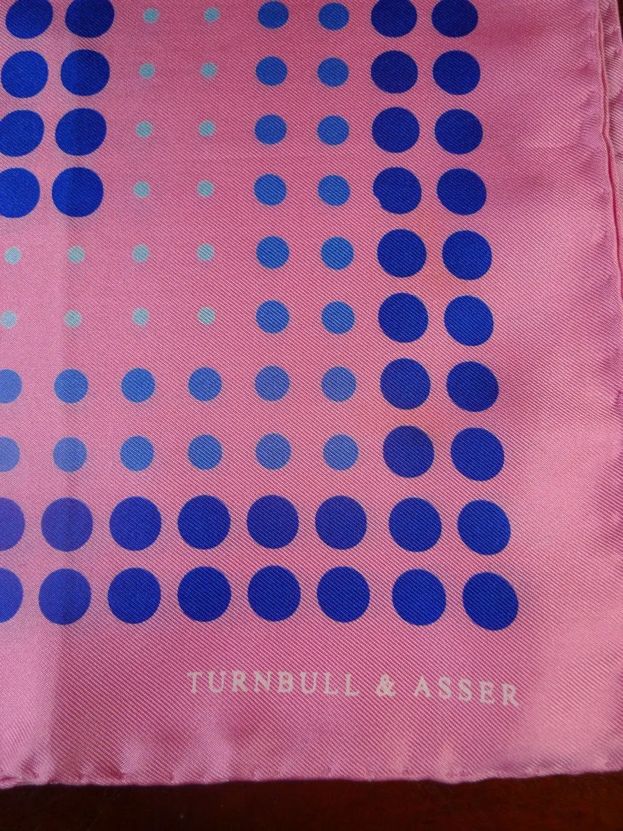 24/0313 Turnbull & asser Jermyn St. pink blue circle pattern all silk pocket square