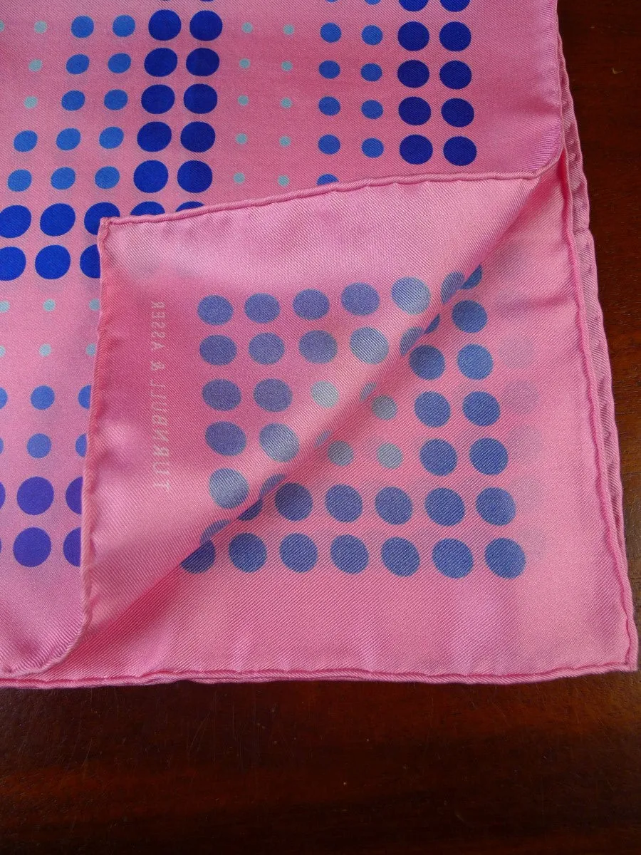 24/0313 Turnbull & asser Jermyn St. pink blue circle pattern all silk pocket square