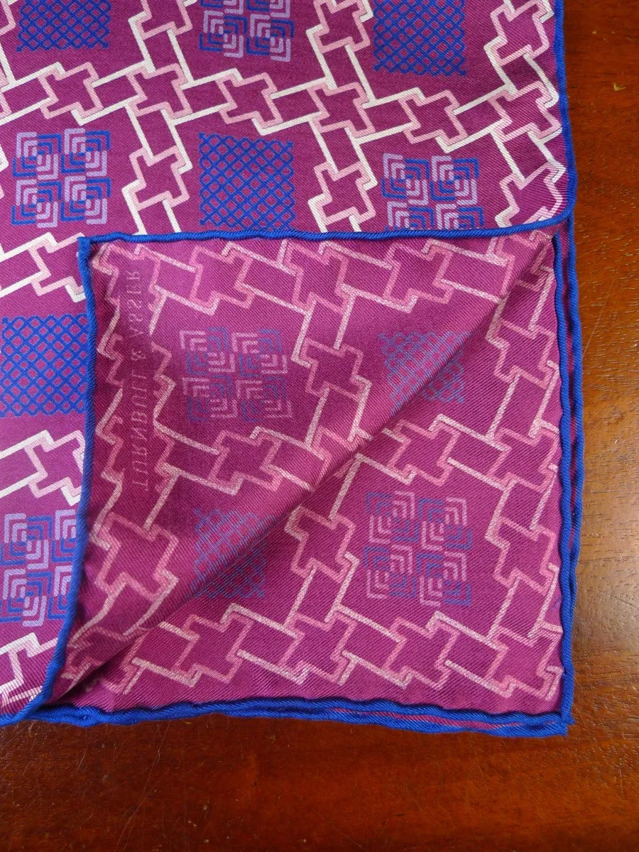 24/0322 TURNBULL & ASSER JERMYN ST. MAROON GEOMETRIC PATTERN ALL SILK POCKET SQUARE