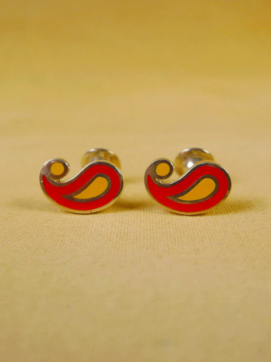 24/0381yr turnbull & asser hallmarked sterling silver yellow red paisley design cufflinks