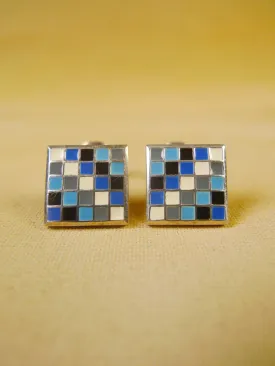 24/0383bbg turnbull & asser blue black grey chequerboard design cufflinks