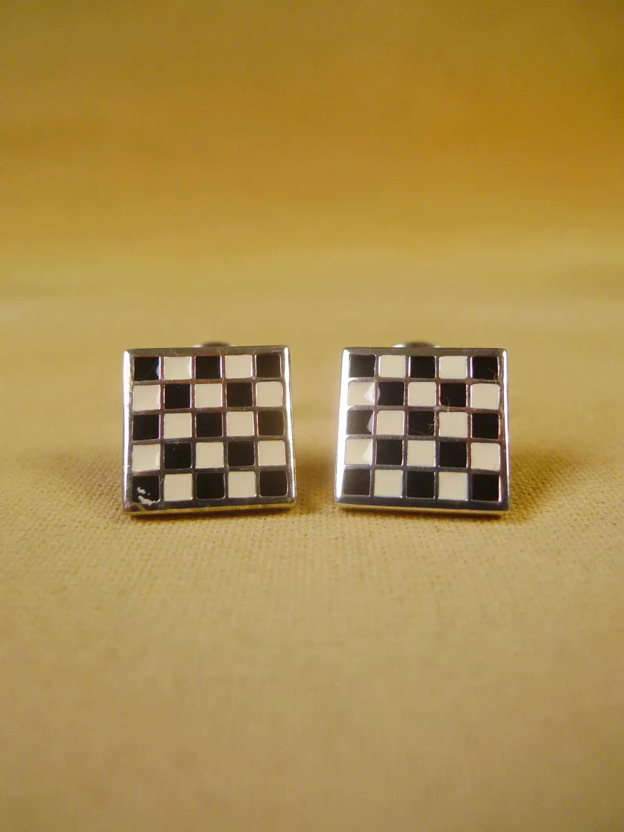 24/0383bw turnbull & asser black white chequerboard design cufflinks