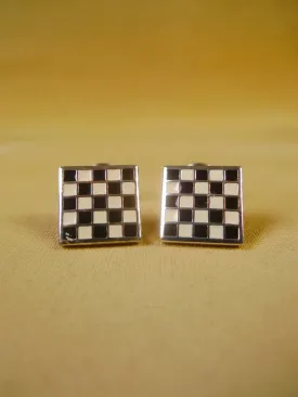 24/0383bw turnbull & asser black white chequerboard design cufflinks