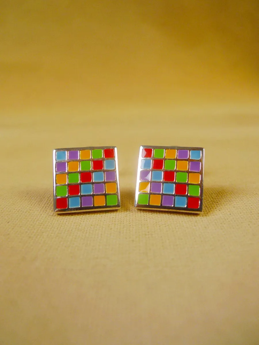 24/0383rgy turnbull & asser red green yellow chequerboard design cufflinks