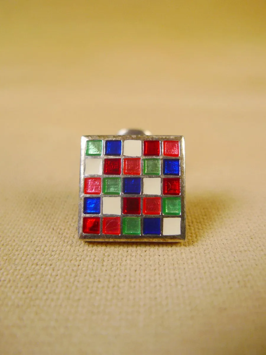 24/0383rpb turnbull & asser red pink blue chequerboard design cufflinks