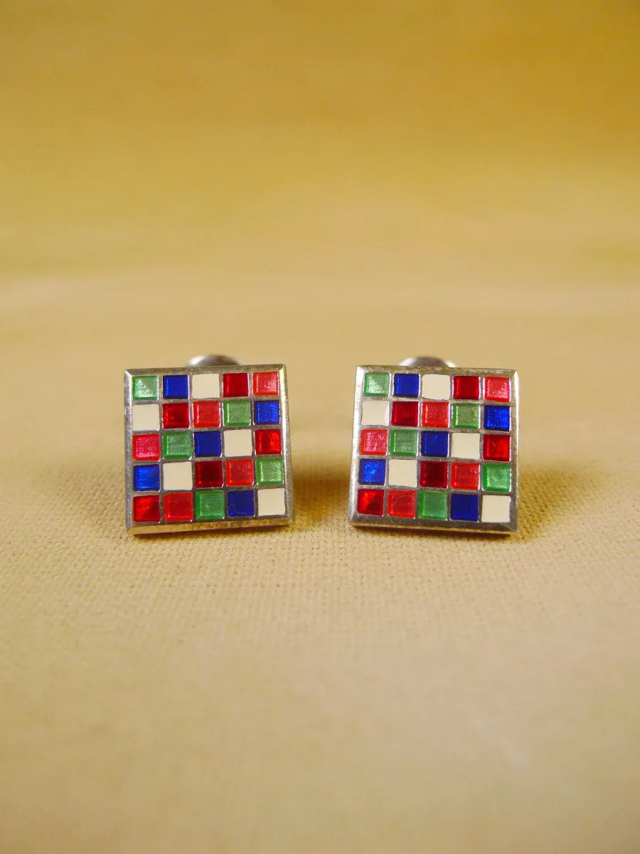 24/0383rpb turnbull & asser red pink blue chequerboard design cufflinks