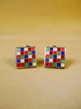 24/0383rpb turnbull & asser red pink blue chequerboard design cufflinks