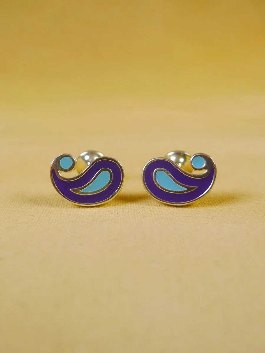 24/0393pt turnbull & asser purple teal paisley design cufflinks