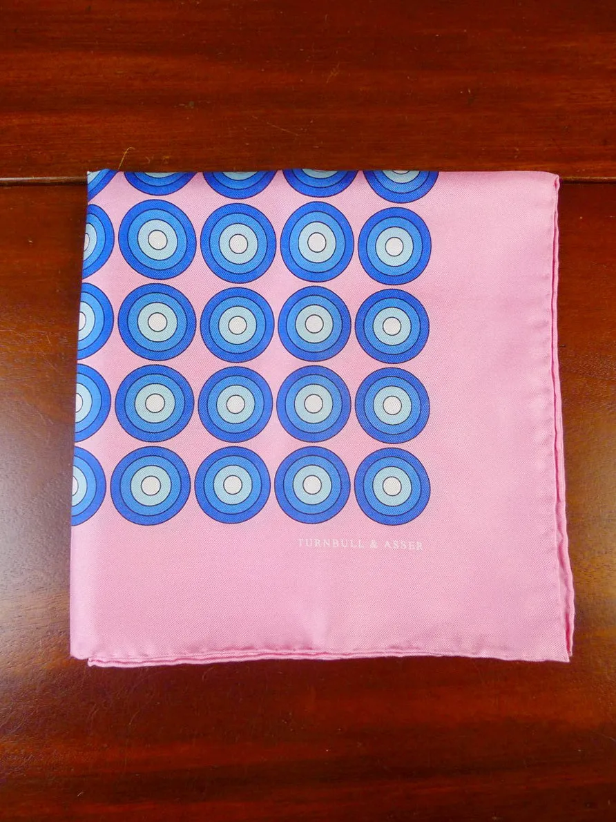 24/0400 new Turnbull & Asser JERMYN ST. pink blue target pattern all silk pocket square