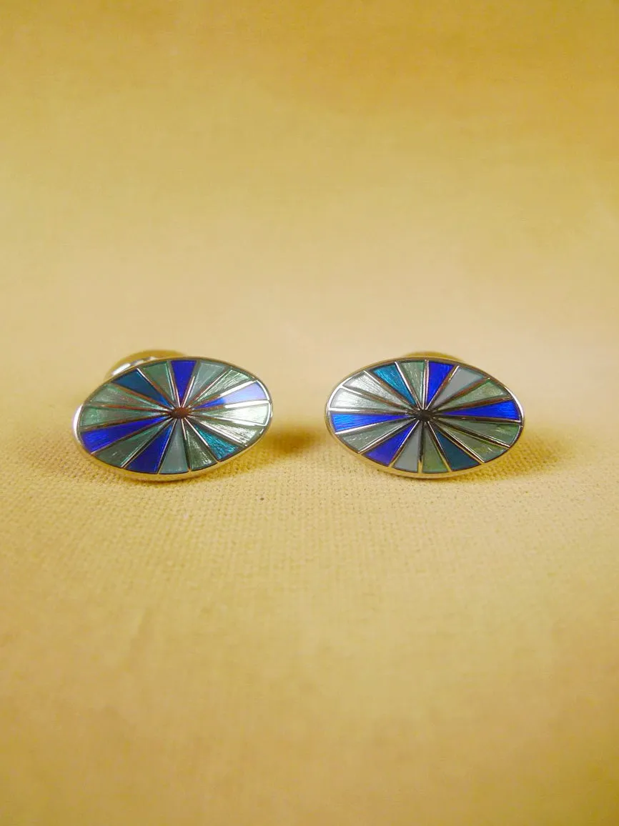 24/0401a thomas pink green / blue sunburst design cufflinks