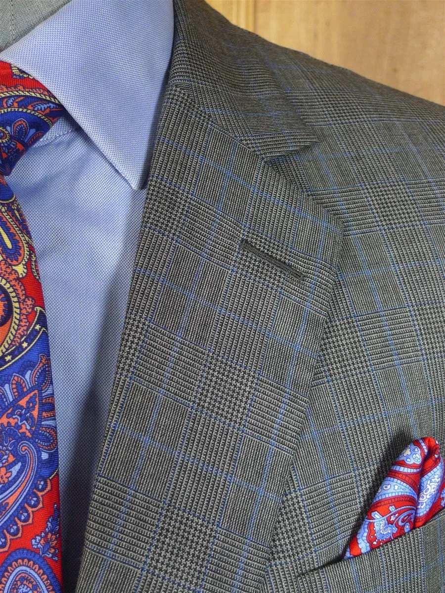 24/0866 immaculate kent haste lachter 2015 savile row bespoke grey / blue prince of wales check worsted suit 46 regular