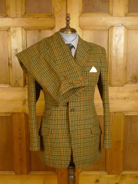 24/0881 vintage bespoke tailored green / red gun check heavyweight tweed shooting suit w/ ghillie collar 41-42 long