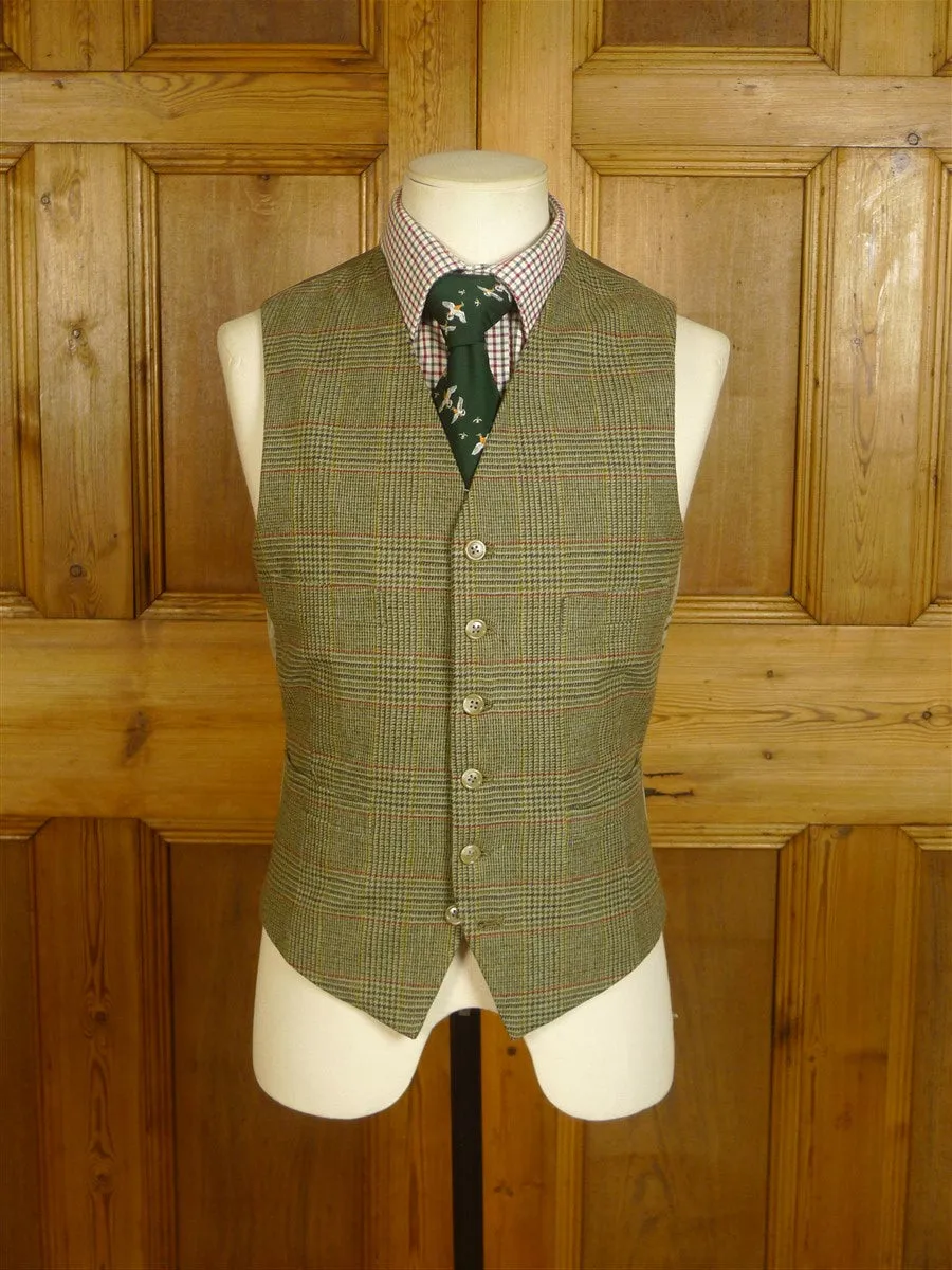 24/0973 bespoke tailor green / red glen check 3-piece tweed suit 35-36 regular