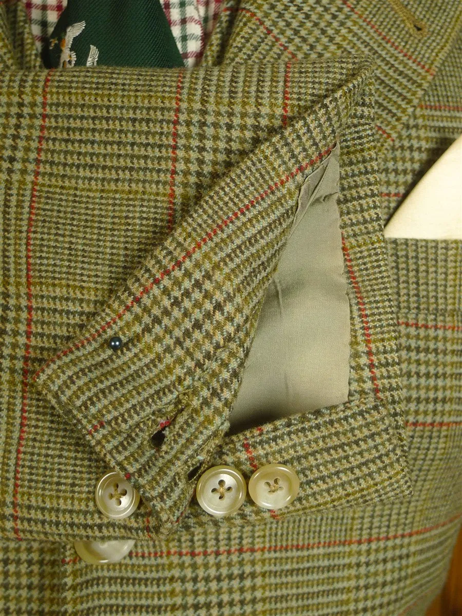 24/0973 bespoke tailor green / red glen check 3-piece tweed suit 35-36 regular