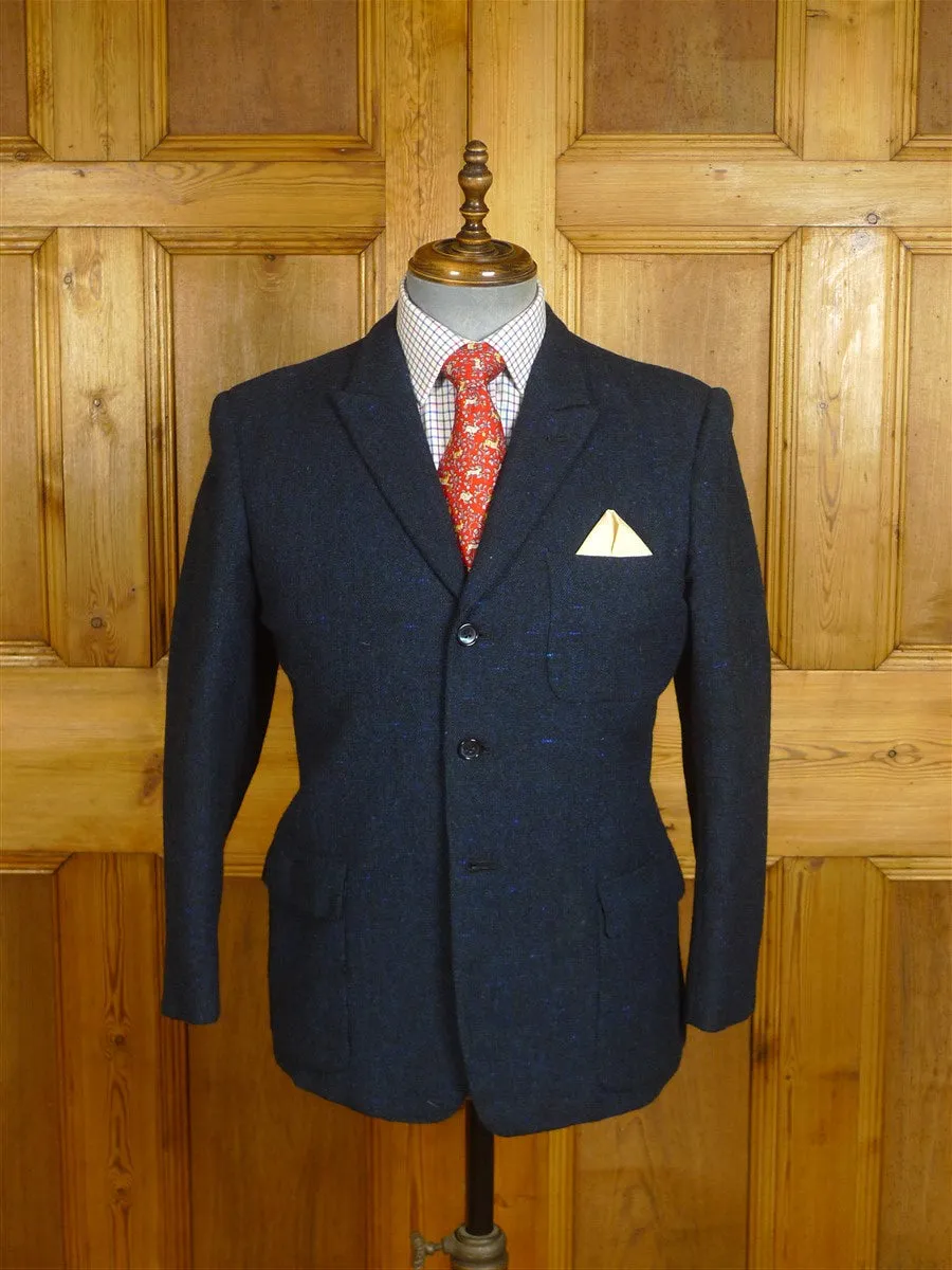 24/0976 beautiful 1950s 1960s vintage 2-tone blue donegal tweed suit w/ patch pockets 39 short