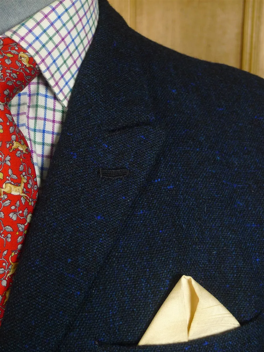 24/0976 beautiful 1950s 1960s vintage 2-tone blue donegal tweed suit w/ patch pockets 39 short