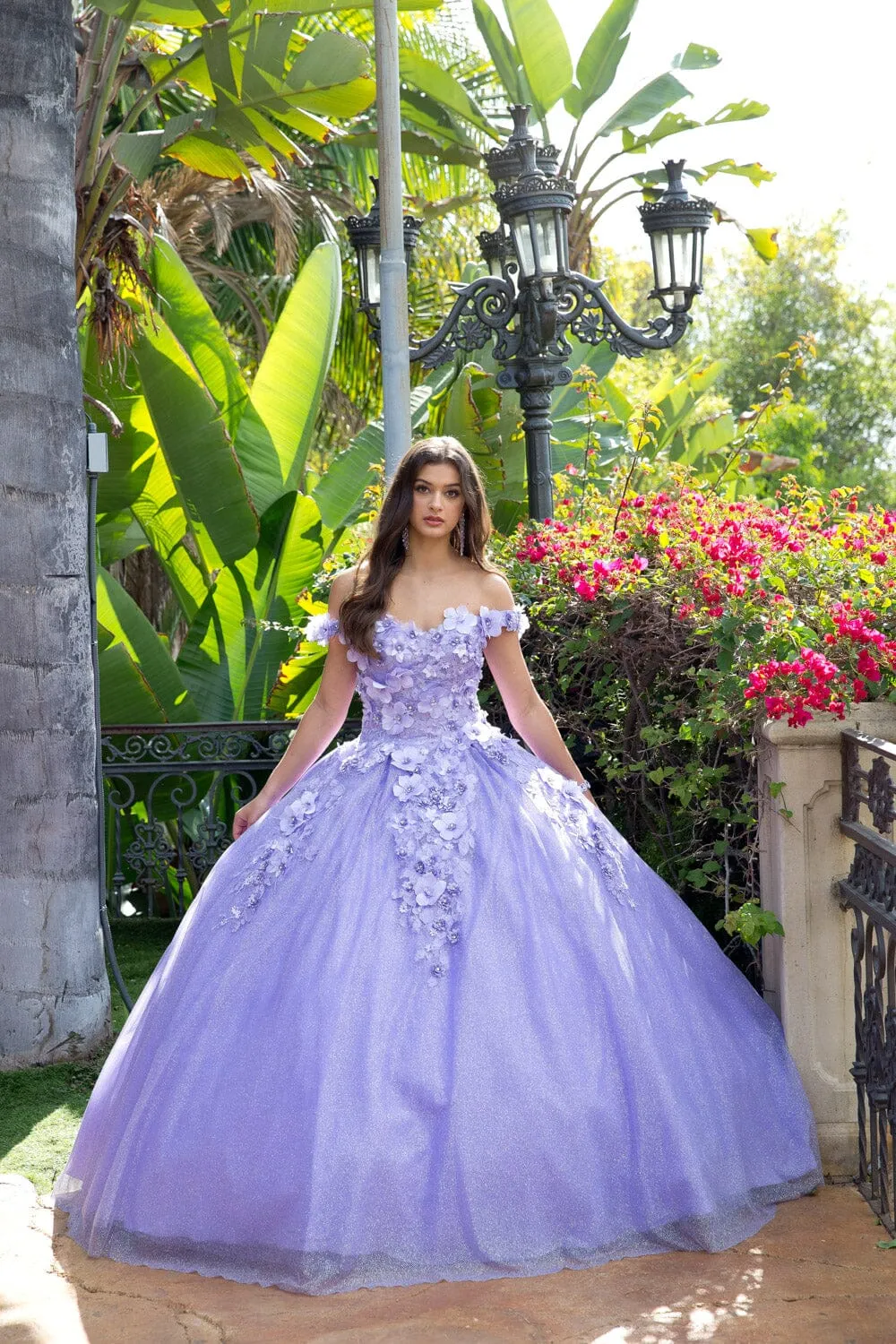 3D Floral Off Shoulder Ball Gown by Petite Adele PQ1002