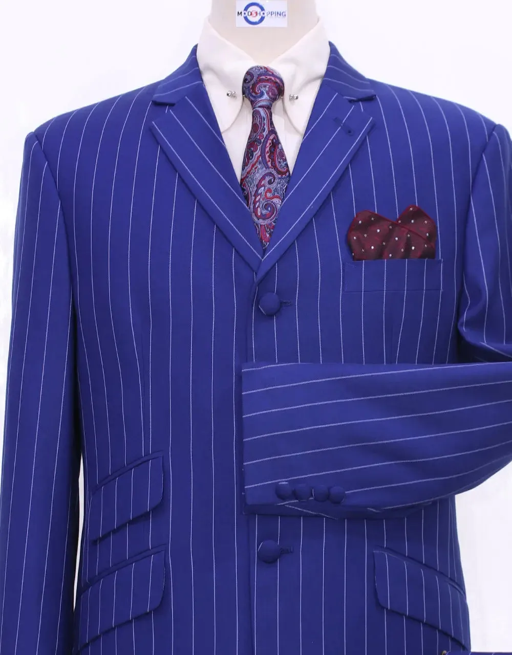 60s Mod Style Royal Blue Pinstripe Suit