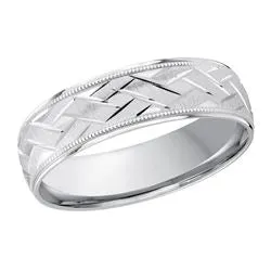 6MM White Gold Carved Roll Wedding Band