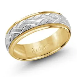 7MM Yellow/White Gold Carved Roll Wedding Band