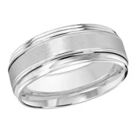 8MM White Gold Carved Satin Wedding Band