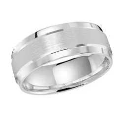 8MM White Gold Carved Satin Wedding Band