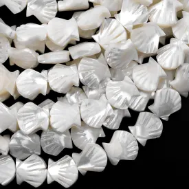 AAA Iridescent Hand Carved Natural White Mother of Pearl Sea Shell Beads 15.5" Strand