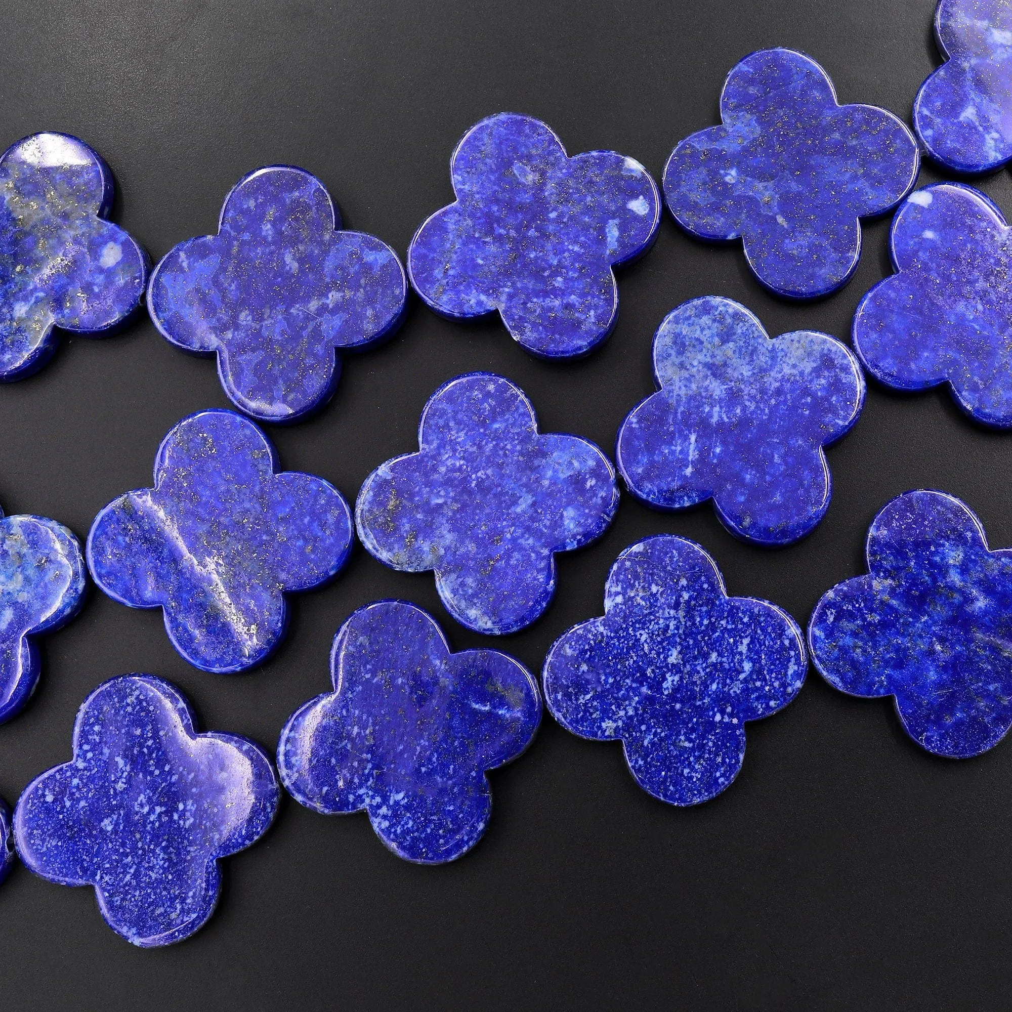 AAA Large 4 Four Leaf Clover Beads Natural Blue Lapis Hand Carved Flower Gemstone 15.5" Strand