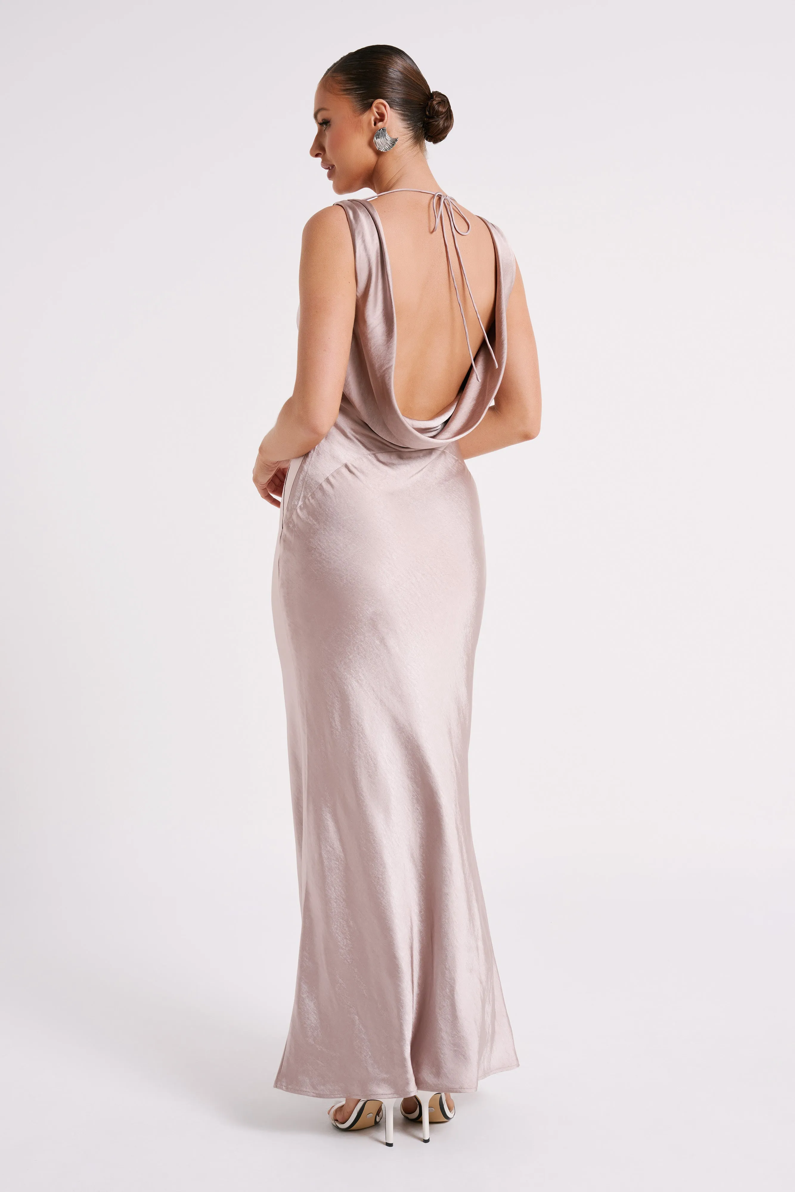 Angelique Satin Cowl Back Maxi Dress - Taupe