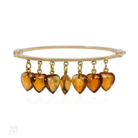 Antique Carlo Giuliano gold and carved citrine heart bracelet