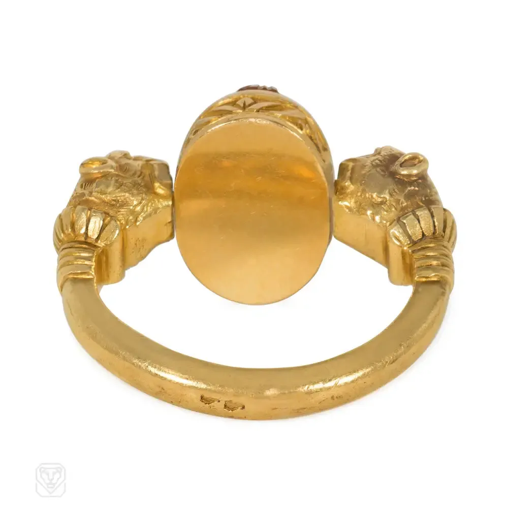 Antique Eqyptian Revival gold and carnelian swivel ring