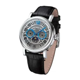 ARBUTUS AUTOMATIC SILVER STAINLESS STEEL AR912SWB BLACK LEATHER STRAP MEN'S WATCH